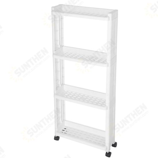 4 Layers Kitchen Storage Rack Slim Slide Tower Movable Assemble Plastic Bathroom Shelf Wheels Space Saving Organizer