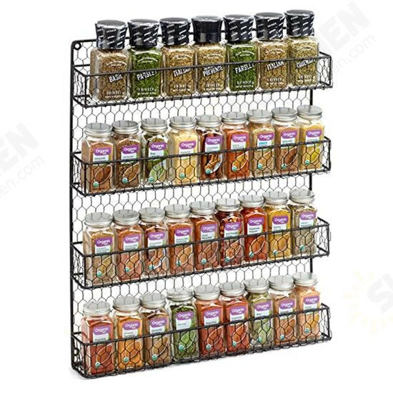 4 Layers Wall Mounted Spice Can Holder Kitchen Door Iron Storage Rack Cabinet Hanging Organizer Home Supplies