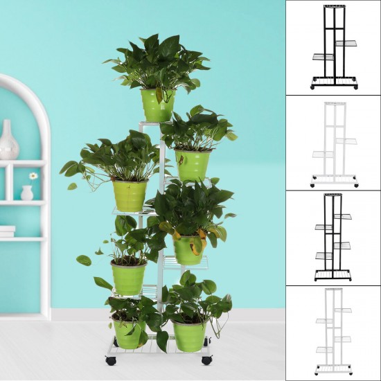 4/6 Tier Metal Plant Stand & Flower Pot Holder With Wheel Garden Home Office Livingroom Indoor Outdoor