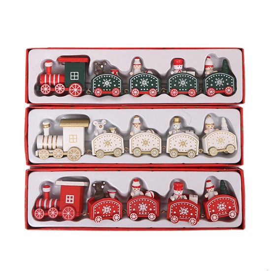 5 Knots Christmas Little Train Wooden Train with Snowman Bear Christmas Decorations for Home Ornaments Gift Kids Toys