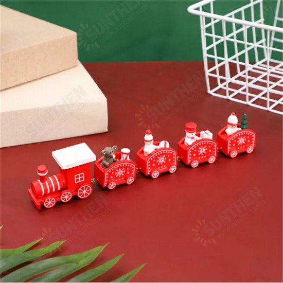 5 Knots Christmas Little Train Wooden Train with Snowman Bear Christmas Decorations for Home Ornaments Gift Kids Toys