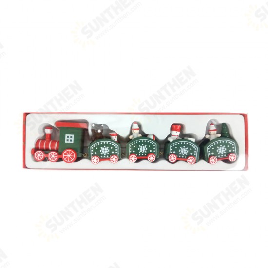 5 Knots Christmas Little Train Wooden Train with Snowman Bear Christmas Decorations for Home Ornaments Gift Kids Toys