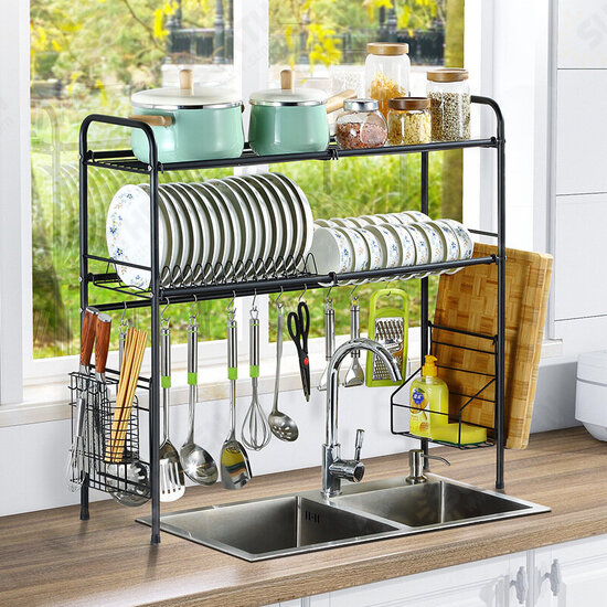 63/83cm Sink Storage Rack 1/2 Layers Kitchen Over Sink Dish Drying Drain Shelf Dish Chopsticks Storage Holder Organizer