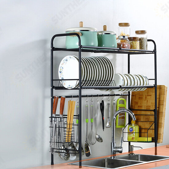 63/83cm Sink Storage Rack 1/2 Layers Kitchen Over Sink Dish Drying Drain Shelf Dish Chopsticks Storage Holder Organizer