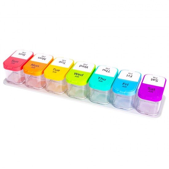 14 Cells Weekly Pill Organizer Open Left and Right Friendly Travel 7 Day Pill Box Case 2 Times a Day Large Compartment for Medication