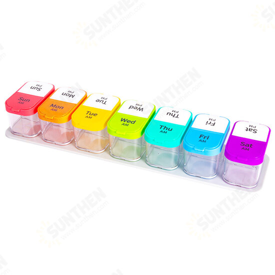 14 Cells Weekly Pill Organizer Open Left and Right Friendly Travel 7 Day Pill Box Case 2 Times a Day Large Compartment for Medication