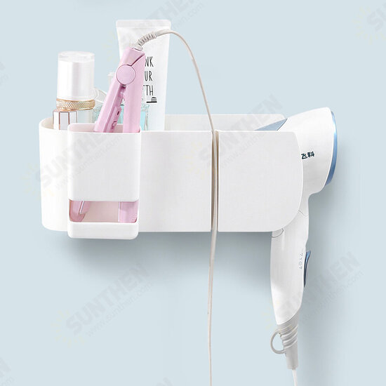 Adhesive Hair Dryer Rack Holder Wall Mounted Storage Rack No Drilling Bathroom Multi-function Plastic Storage Bracket