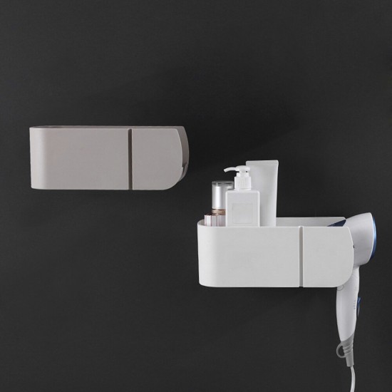 Adhesive Hair Dryer Rack Holder Wall Mounted Storage Rack No Drilling Bathroom Multi-function Plastic Storage Bracket