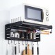 Aluminum Microwave Oven Wall Mount Microwave Kitchen Desktop Organizer Racks 2 Layer Oven Stand Kitchen Storage with Hooks