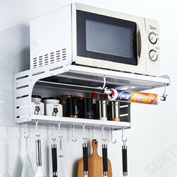 Aluminum Microwave Oven Wall Mount Microwave Kitchen Desktop Organizer Racks 2 Layer Oven Stand Kitchen Storage with Hooks Aluminum Microwave Oven Wall Mount Microwave Kitchen Desktop Organizer Racks 2 Layer Oven Stand Kitchen Storage with Hooks
