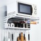 Aluminum Microwave Oven Wall Mount Microwave Kitchen Desktop Organizer Racks 2 Layer Oven Stand Kitchen Storage with Hooks
