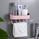 Bathroom Wall-mounted Storage Shelf Kitchen Storage Caddy Rack Organizer Tray Towel Holder No Drill with Hook