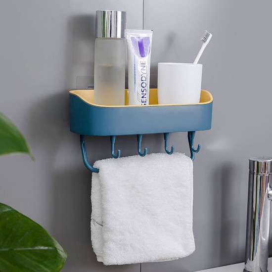 Bathroom Wall-mounted Storage Shelf Kitchen Storage Caddy Rack Organizer Tray Towel Holder No Drill with Hook