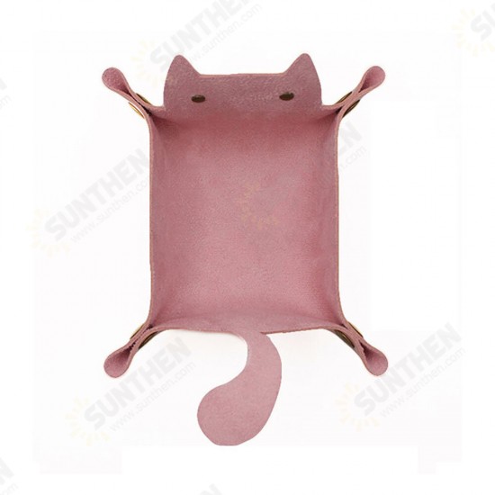 Cat Cartoon Desktop Storage Box PU Leather Creative Folding Button Tray Storage Baskets