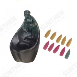 Ceramic Backflow Incense Burner Holder Handmade Black Incense Censer Home Furniture Decor with 10pcs Cones Ceramic Backflow Incense Burner Holder Handmade Black Incense Censer Home Furniture Decor with 10pcs Cones