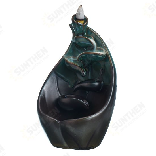 Ceramic Backflow Incense Burner Holder Handmade Black Incense Censer Home Furniture Decor with 10pcs Cones