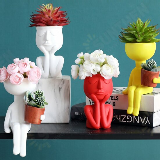 Character Portrait Flower Pot Resin Abstract Human Face Flower Pot Home Desktop Case Micro Landscape Decoration