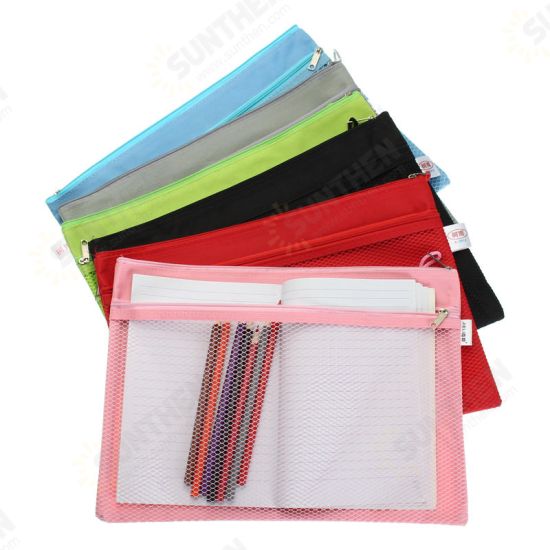 Colorful Double Layer Canvas Cloth Zipper Book Pencil Pen Case Bag File Document Bags