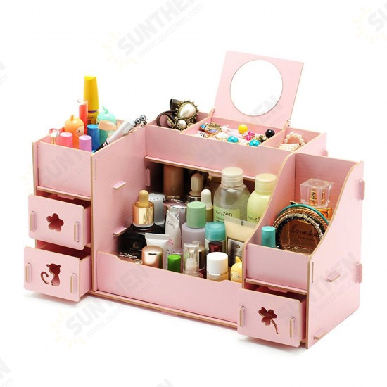 Cosmetics Storage Box Desktop Makeup Box Table Organiser Holder Box Drawer Type Multilayer Division with Mirror Display Box