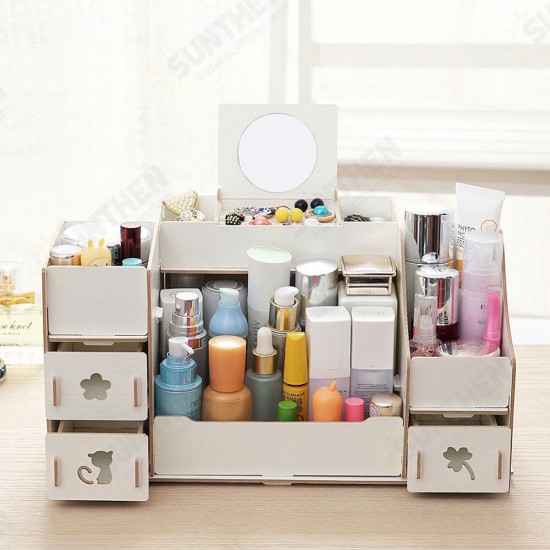 Cosmetics Storage Box Desktop Makeup Box Table Organiser Holder Box Drawer Type Multilayer Division with Mirror Display Box