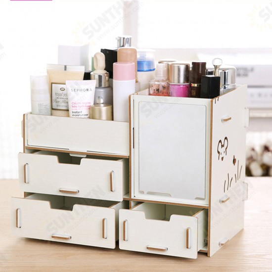 Desktop Storage Case Wooden Cosmetic Drawer Makeup Organizer Makeup Storage Box Container for Home Office