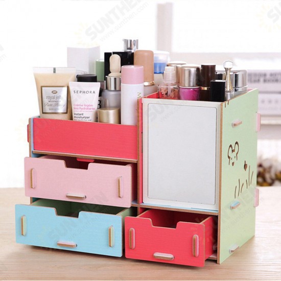 Desktop Storage Case Wooden Cosmetic Drawer Makeup Organizer Makeup Storage Box Container for Home Office