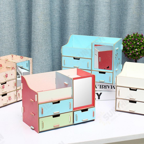 Desktop Storage Case Wooden Cosmetic Drawer Makeup Organizer Makeup Storage Box Container for Home Office