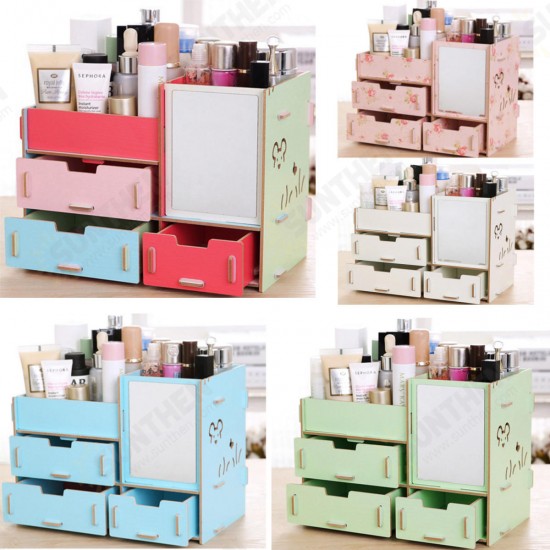 Desktop Storage Case Wooden Cosmetic Drawer Makeup Organizer Makeup Storage Box Container for Home Office