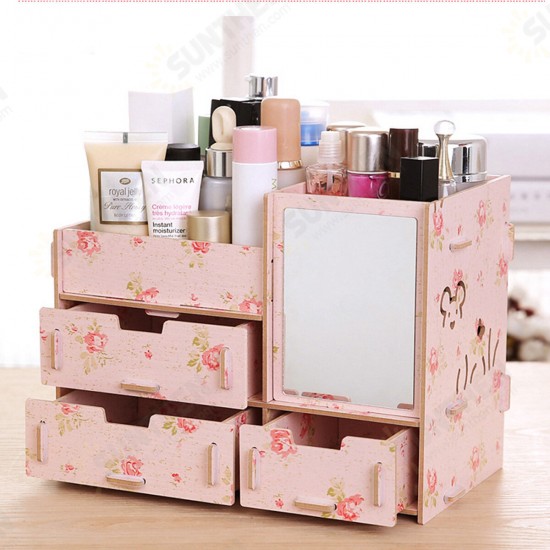 Desktop Storage Case Wooden Cosmetic Drawer Makeup Organizer Makeup Storage Box Container for Home Office