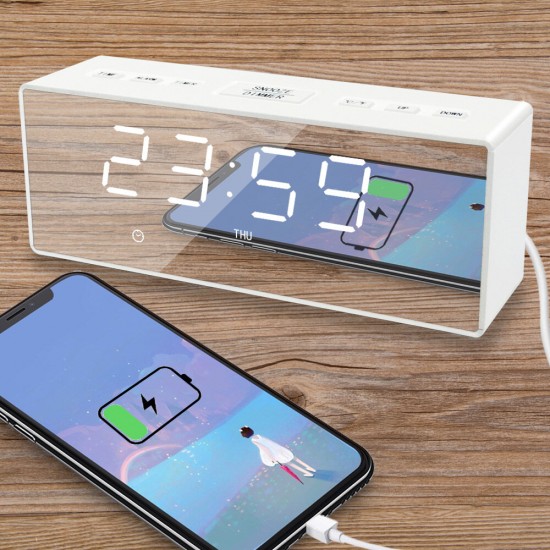 EK8609 Digital Alarm Clock Timer LED Mirror Snooze Table Clock Electronic Time Date Temperature Display Home Decorations
