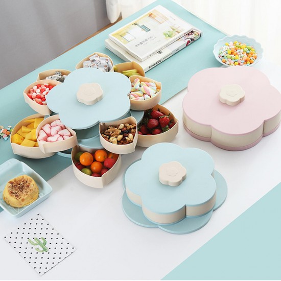 Flower Rotating Candy Box 1/2 Layers Dried Fruit Plate Wedding Snack Serving Tray Desktop Organizer