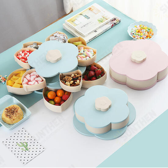 Flower Rotating Candy Box 1/2 Layers Dried Fruit Plate Wedding Snack Serving Tray Desktop Organizer