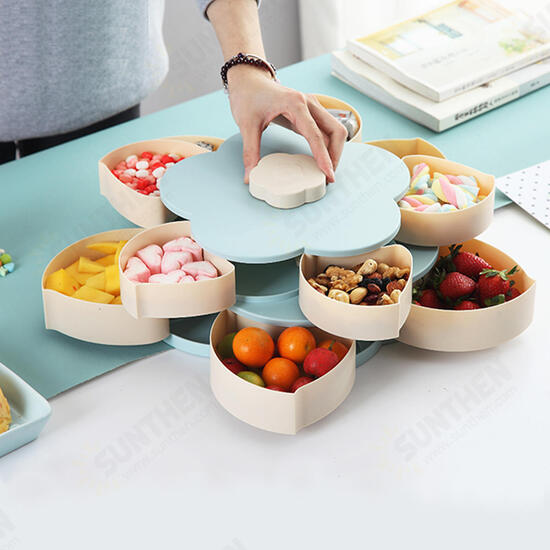 Flower Rotating Candy Box 1/2 Layers Dried Fruit Plate Wedding Snack Serving Tray Desktop Organizer