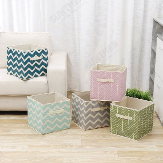 Foldable Canvas Storage Box Fabric Cube Cloth Basket Bag Home Cosmetic Case Basket Desk Organizer Bin Desktop Storage