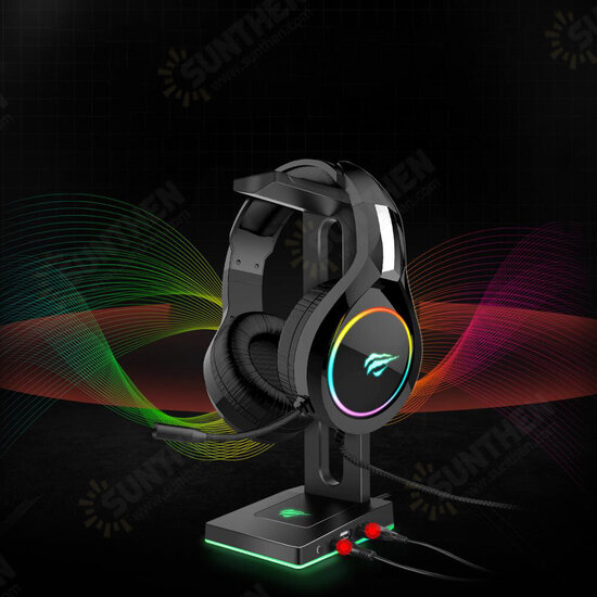 RGB Headphones Stand with 3.5mm AUX and 2 USB Ports Headphone Holder for Gamers Gaming PC Accessories Desk