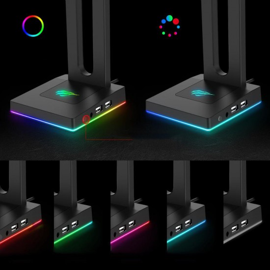 RGB Headphones Stand with 3.5mm AUX and 2 USB Ports Headphone Holder for Gamers Gaming PC Accessories Desk