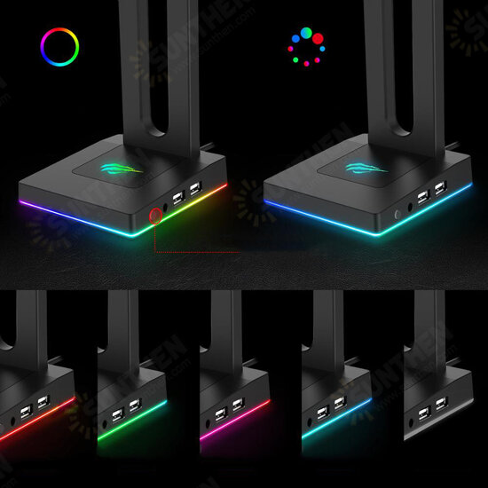 RGB Headphones Stand with 3.5mm AUX and 2 USB Ports Headphone Holder for Gamers Gaming PC Accessories Desk