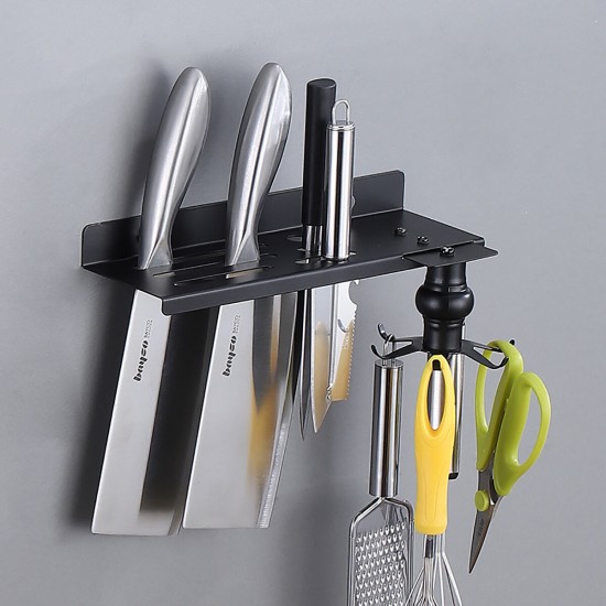 Kitchen Wall-mounted Storage Rack Stainless Steel 360 ° Rotating Hook Hanging Racks for Cutter Chopsticks Pot Lid