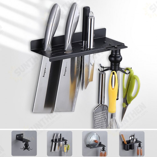 Kitchen Wall-mounted Storage Rack Stainless Steel 360 ° Rotating Hook Hanging Racks for Cutter Chopsticks Pot Lid