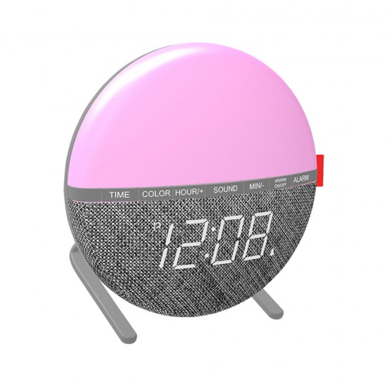 LED Colorful Fabric Alarm Clock Color Changing Bedside Alarm Clock Level 3 Night Light Control Desk Bedroom Clock