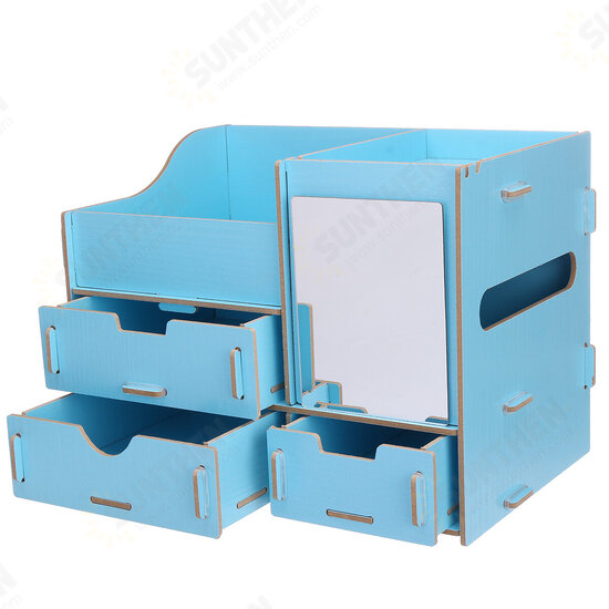 Makeup Organizer with Mirror Drawer DIY Desktop Creative Wooden Storage Box Home Dormitory Desktop Storage Supplies