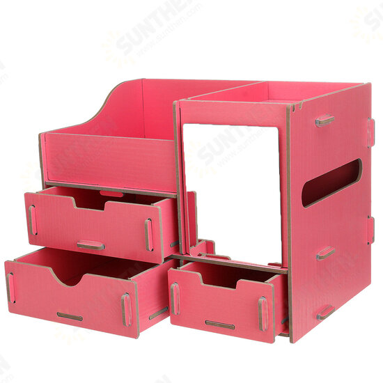 Makeup Organizer with Mirror Drawer DIY Desktop Creative Wooden Storage Box Home Dormitory Desktop Storage Supplies Makeup Organizer with Mirror Drawer DIY Desktop Creative Wooden Storage Box Home Dormitory Desktop Storage Supplies
