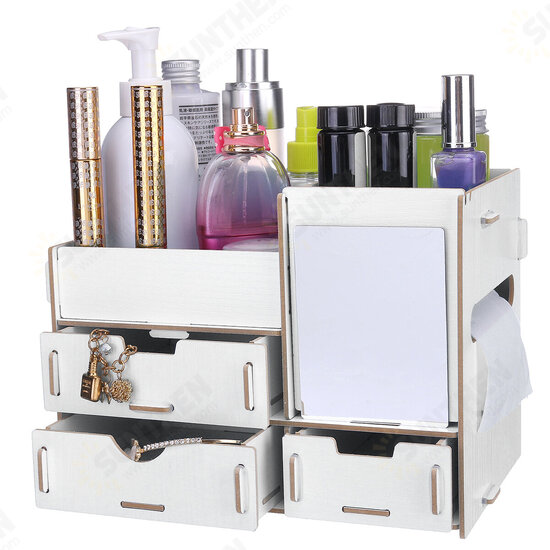 Makeup Organizer with Mirror Drawer DIY Desktop Creative Wooden Storage Box Home Dormitory Desktop Storage Supplies Makeup Organizer with Mirror Drawer DIY Desktop Creative Wooden Storage Box Home Dormitory Desktop Storage Supplies