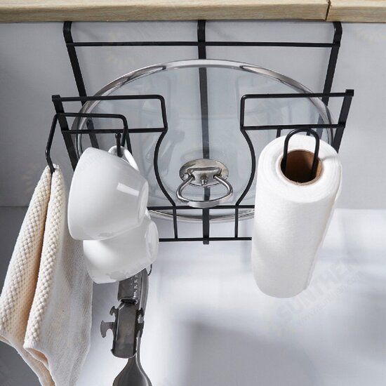 Metal Hanging Basket Iron Black/White Hook Design Wall Hanging Rack Kitchen Bathroom Towel Knife Storage Shelf Home Decoration Metal Hanging Basket Iron Black/White Hook Design Wall Hanging Rack Kitchen Bathroom Towel Knife Storage Shelf Home Decoration