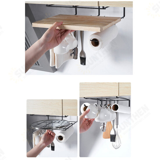 Metal Hanging Basket Iron Black/White Hook Design Wall Hanging Rack Kitchen Bathroom Towel Knife Storage Shelf Home Decoration Metal Hanging Basket Iron Black/White Hook Design Wall Hanging Rack Kitchen Bathroom Towel Knife Storage Shelf Home Decoration