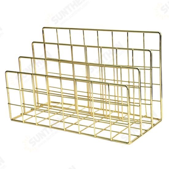 MW-021 Simple Iron Bookshelf 3 Slots Desktop Books Files Organizer Holder