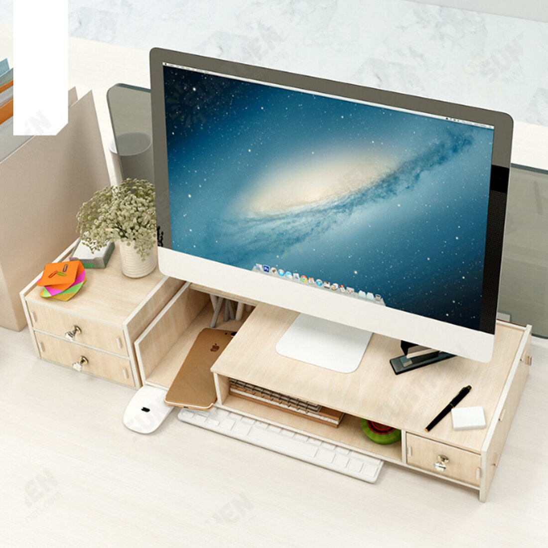 Multi-function Desktop Monitor Stand Wood Shelf Plinth Computer Screen ...