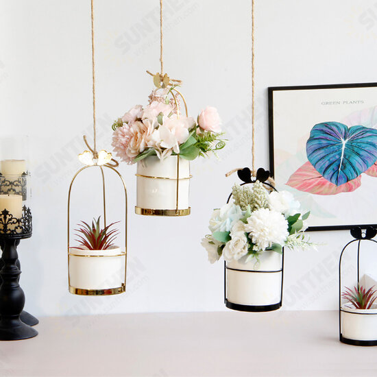 Nordic Vase Hanging Basket Wrought Iron Flower Pot Hanging Iron Frame Flower Stand Hydroponic Flower Pot Modern Wall Decoration Decoration