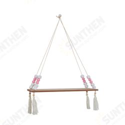 Nordic Wood Wall Mounted Shelf Beads Board Tassels Hanging Storage Shelf Floating Rack Book Holder Bookshelf Home Office Decor Nordic Wood Wall Mounted Shelf Beads Board Tassels Hanging Storage Shelf Floating Rack Book Holder Bookshelf Home Office Decor