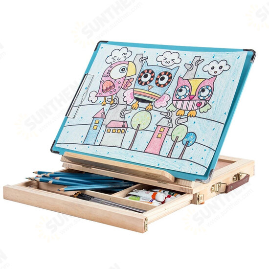 PSE2 Wooden Desktop Portable Painting Easel Simplicity Design Multifunctional Shelf with Drawer for Home Office